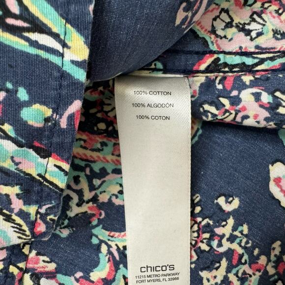 CHICOS No Iron Blue Pink Multi Paisley Button Up Shirt Size XL (3) *READ* - Picture 7 of 11